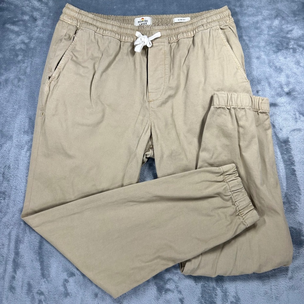 Marine Layer Saturday Slim Fit Joggers Khaki Tan Mens Large Drawstring Pants